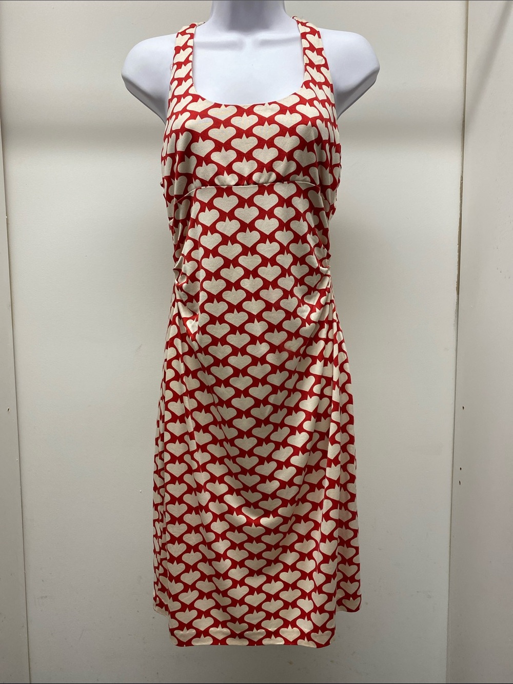 Diane Von Furstenberg Red and Cream Heart-Print Silk Jersey Midi Dress